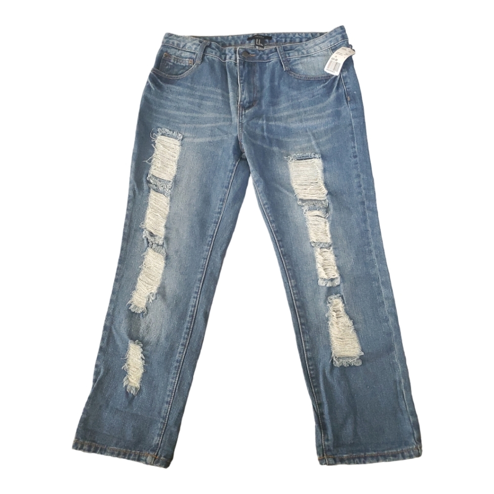 Forever 21 low rise denim jeans size 26 distressed straight leg
